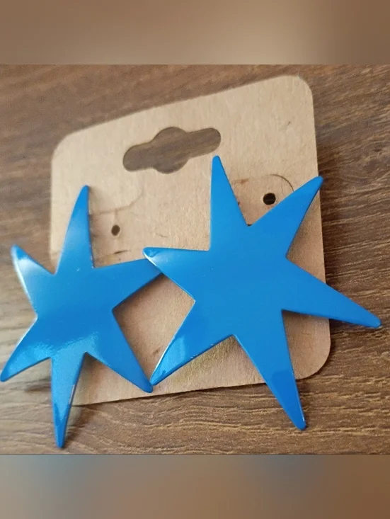 Bright Blue Star Dangle Earrings Bold Acrylic Statement Funky Y2K Festival - Picture 3 of 5